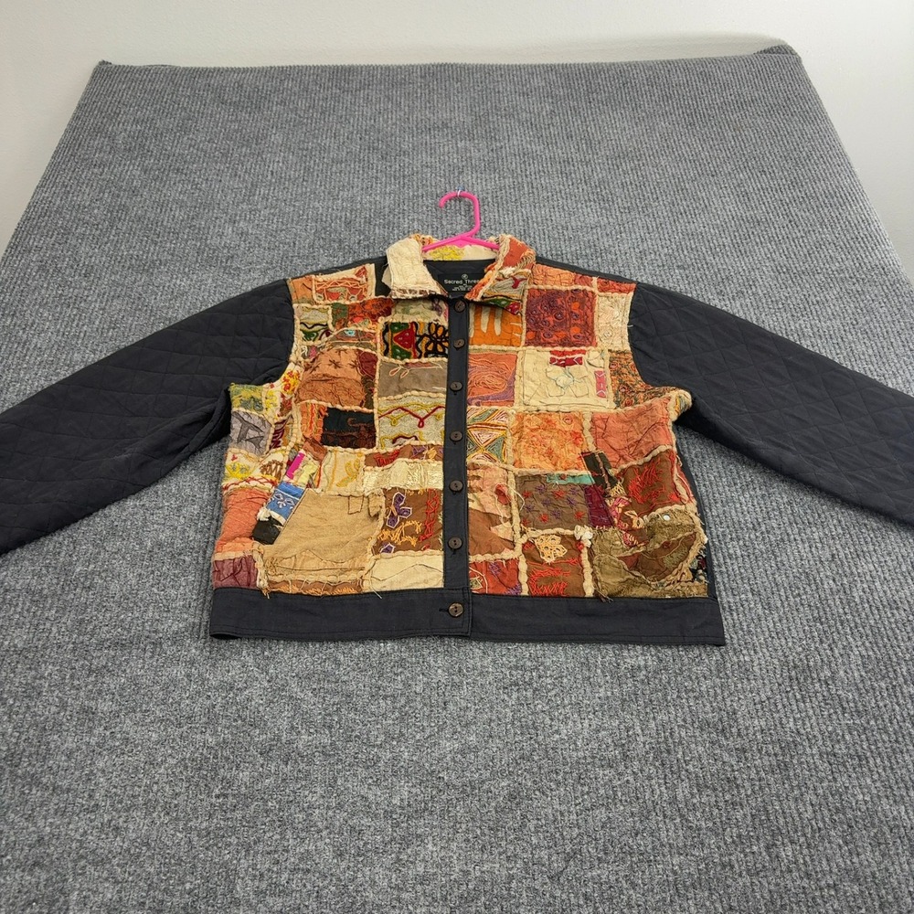 Sacred Threads Jacket Womens M Black Cotton Patchwork Quilted Boho Artisan Style